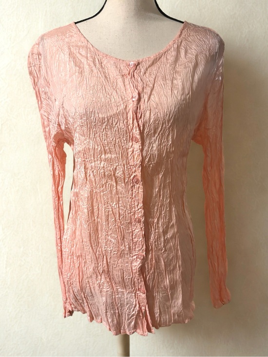 Newport News Tops - NWT Newport News Peach Pink Crinkle Button-Down Cardigan Shirt